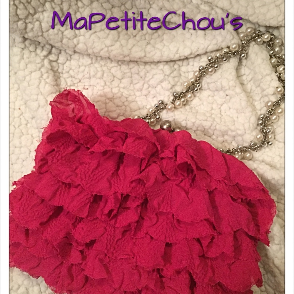 Betsey Johnson Hot Pink Ruffles Petit Baguette Bag